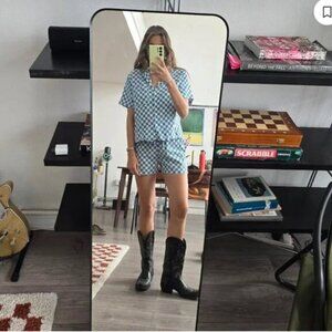 WRAY Checkered Button Down  in Aqua | Size L